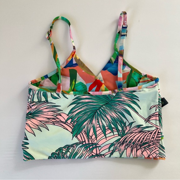 Maaji Forro BIKINI TOP Floral Tropical Colorful Teal Pink Palms Halter Wrap L - Picture 6 of 6